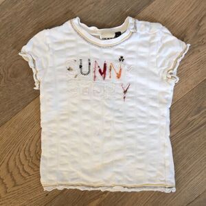 IKKS ‘Sunny Story’ White Ruffle Short Sleeved Tee w/ Charm & Buttons, Girls 3